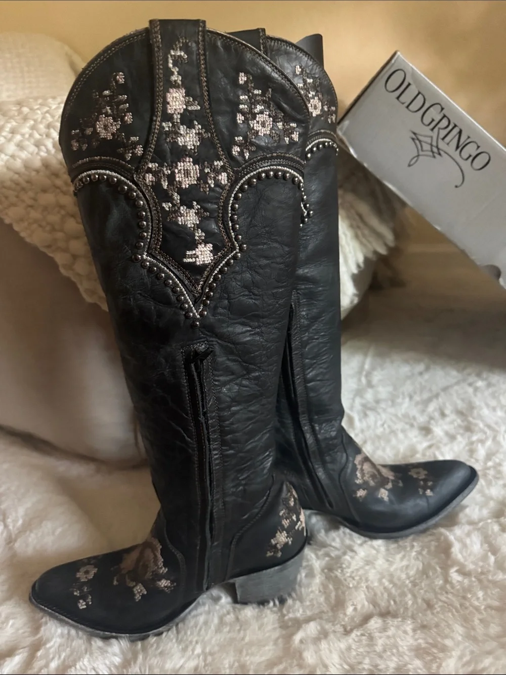 Old Gringo Black Over-the-Knee Embroidered Western Boots